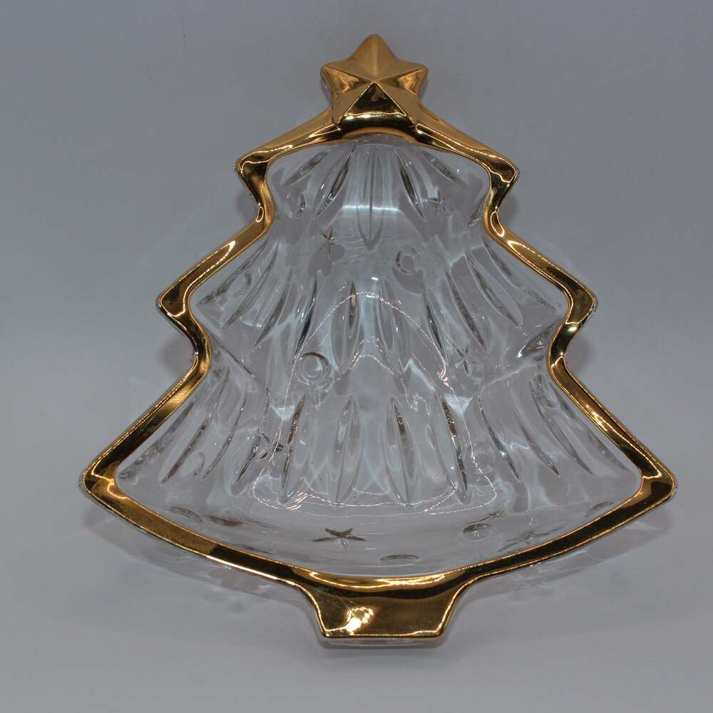 Studio Nova Christmas Tree Shaped Gold Trimmed Glass Candy / Trinket Dish